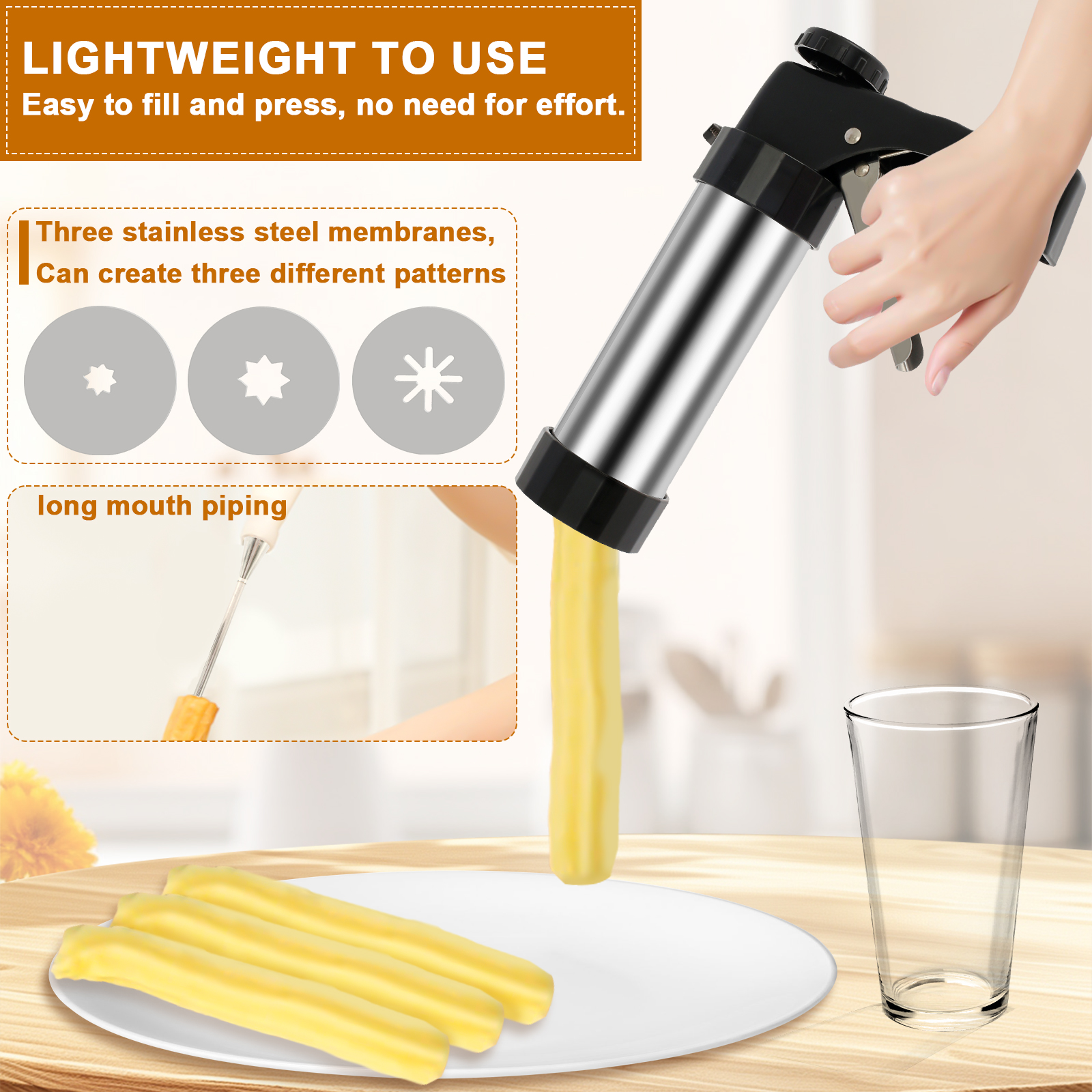 Cookie Press Gun Kit Stainless - Churros Maker Gun ulasan dan harga